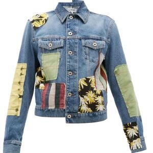 NWT- LOEWE Patchwork Asymmetric Denim Patterned Denim Jacket size FR42